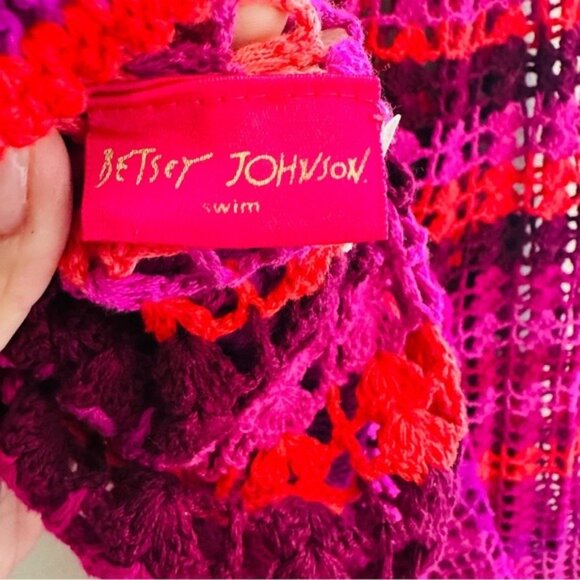 VTG Betsey Johnson Crochet Cover-Up Dress S Boho Y2K Festivalcore Rare Colorful - Picture 9 of 12